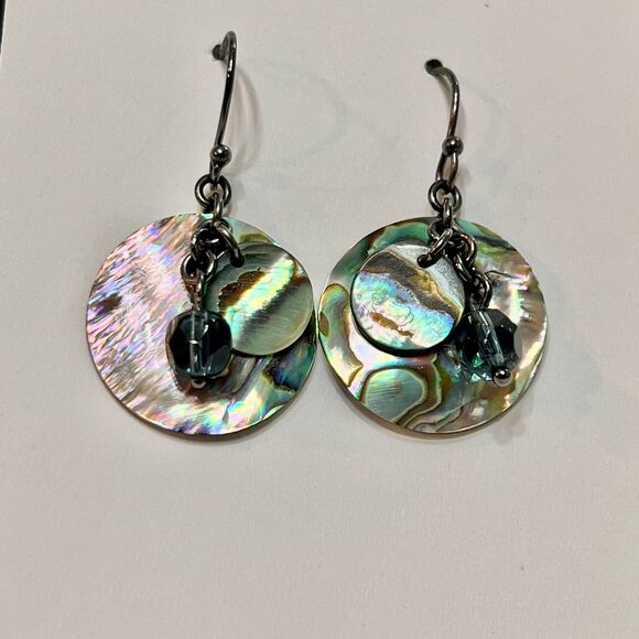 Vintage Abalone Shell Earrings, Abalone Jewelry, Dangle Shell Earring - Picture 2 of 10